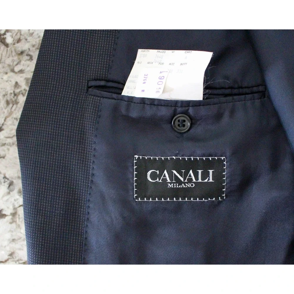 Canali Blazer Mens 58R Blue Micro Check 3-Button Wool Sport Coat Made in Italy‎
